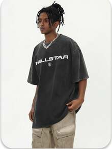 Unisex Star Graphic Letter Print T-Shirt - Casual Loose Fit Hip Hop Tee For Fashion-Forward Style And Versatility - Xám - Xem 2