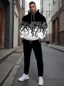 Men's Street-Style Fashionable INS Matching Hoodie And Sweatpants 2 Pieces Casual Outfit, Suitable For Autumn/Winter