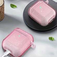 支架硅胶保护壳适用于原装 Pro2/4 Pro/ 3/2/1，透明蓝牙耳机套软耳机壳 - 粉色 - 查看 2