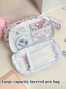 Sanrio 1个装Hello Kitty印花铅笔盒小学生大容量文具袋可爱多层小猫铅笔盒儿童透明文具收纳盒 - 彩色 - 查看 7