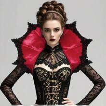 1pc Gothic Halloween Vampire Lace Collar Dark Color Tie Cloak With Spider Web Pattern Flared Mesh Cloak, Black Theme Cosplay Prop And Accessory - A - View 12