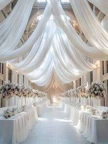 1 pièce Tissu transparent blanc 393 pouces, rideaux de plafond en mousseline, décoration de cérémonie de mariage romantique, rideau en gaze à usage multiple, décoration de mariage en extérieur, décoration de baby shower, décoration de réception de mariage, décoration de fête d'anniversaire, fil de fond pour arche de mariage, décoration d'arrière-plan de fête
