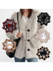 4 件套多色多尺寸水钻镂空经典金属纽扣，DIY 装饰外套、夹克、缝纫用品、服装配饰 - 彩色 - 查看 12