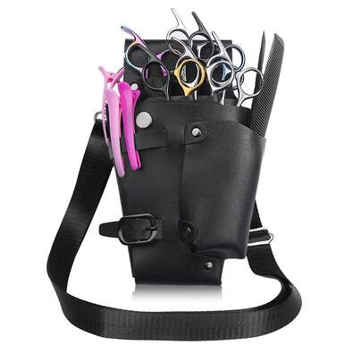 1 Túi đeo hông đựng dụng cụ làm tóc chuyên nghiệp/Túi đeo chéo, Túi đựng kéo, lược, kẹp, dụng cụ nhuộm chuyên dụng cho thợ làm tóc, Túi đựng đồ dùng gia đình bằng da PU cho tiệm cắt tóc
