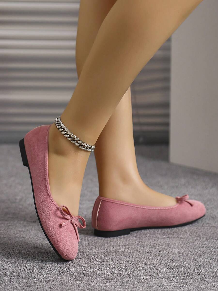European & American Fashion Ballet Flats For Women, Woven Bow Round Toe Soft Leather Soft Sole Comfortable Slip-On Shoes
