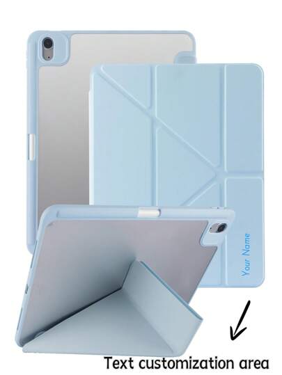 1pc Acrylic Y-Fold Flat Tablet Protective Case, Light Blue, Customizable Text, Compatible With IPad Mini 6/Mini 7/9.7/10.2/10.5/Air 4/Air 5/10th/10.9/Pro 11"/Air 11" (M2) 2024/Pro 11" (M4) 2024/IPad Air 11" (M3) 2025/IPad (A16) 11" 11th Generation 2025, Does Not Include Stylus, Some Models With Lens Frame, Multi-Fold Stand, Built-In Stylus Slot, High Transparency Acrylic Shell, Magnetic Auto Sleep/Wake, Smart Power Saving, Minimalist/Casual/Personalized