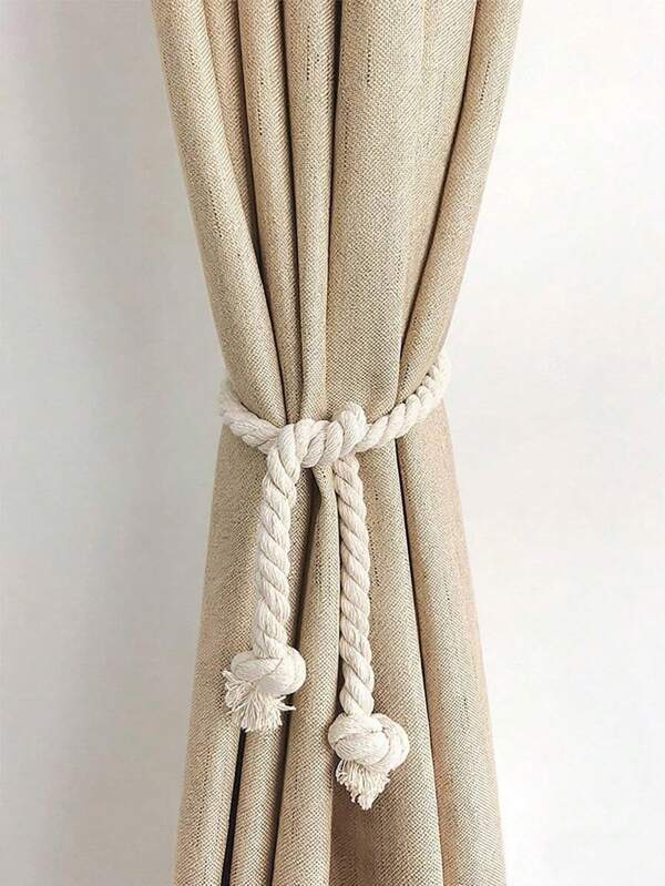 1pc Beige Woven Tie-Back, Modern Minimalist Style Window Curtain Tie-Back, Suitable For Home Decor