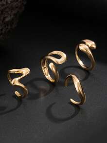 4pcs Fashionable High-End Versatile Men's Rings, Z-Shaped Double Layer Water Drop Ring Set, Stylish Accessories