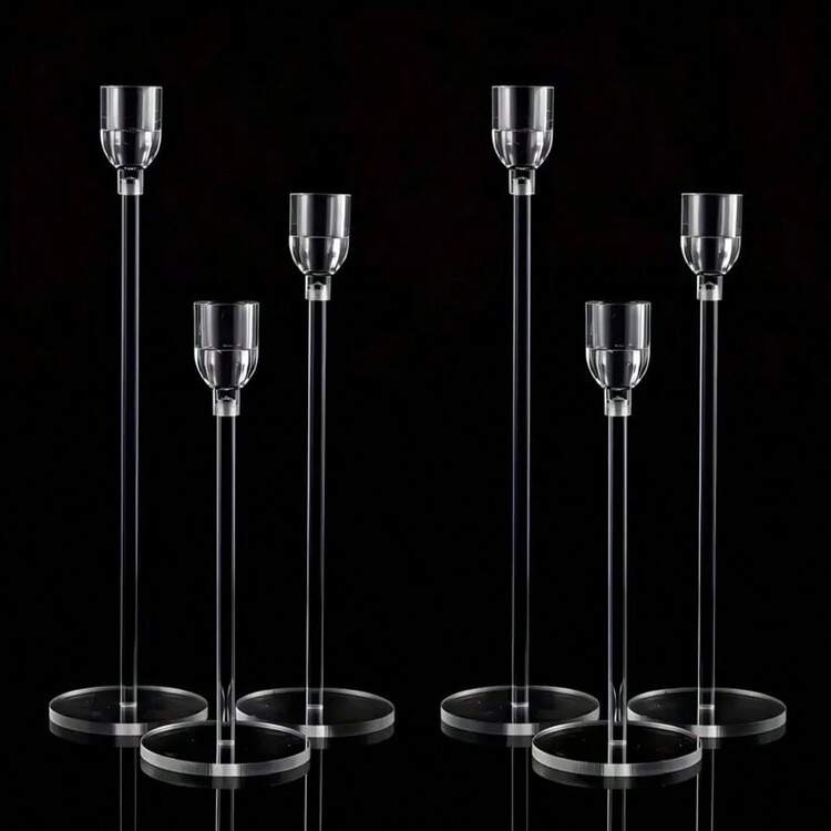 6/3pcs Acrylic Candle Holders, Conical Candle Stands For Wedding Decor, Dining Table Center Piece, Wedding, Dining, Party, Christmas Decoration (Candles Not Included) - Clear - View 12