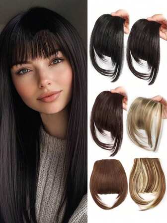 Bangs Hair Clip French Clip In Thick Natural Synthetic Wigs Full Bangs Straight Fringe With Temples For Women Girls Blonde Hair Accessories 6inch