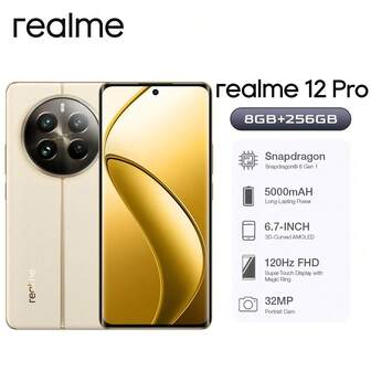  Realme 12pro 5G智能手机，6.7英寸120Hz显示屏，50MP后置摄像头，5000mAh大容量电池，欧洲版
