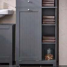 SoBuy Bathroom Tall Cabinet Cupboard Bathroom Storage Cabinet With Laundry Basket Dark Grey W60 X D37 X H170cm BZR104- Home Bathroom Decor Bathroom Organizer Summer Bathroom Accessories - Grey - View 8