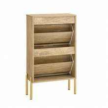 SoBuy Shoe Rack With 2 Flaps, Shoe Storage, Shoe Cabinet, Narrow Shoe Rack With 6 Shelves, Shoe Chest Of Drawers, Gold, W X H X D Approx. 55 X 90 X 24 Cm FSR181-G