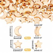 MAGICALCUTDIE 1box 100pcs 2 Style Alloy Beads Golden For Jewelry Findings Moon Star Mixed Patterns 9~11.5x8~9.5x3mm Hole: 1.6~2mm 50pcs/Style - 金色 - 查看 2
