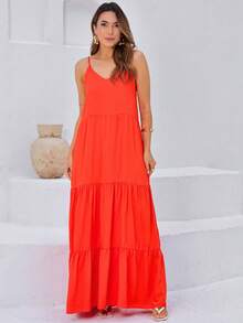 Women's Long Viscose Dress With Adjustable Straps - trái cam - Xem 1