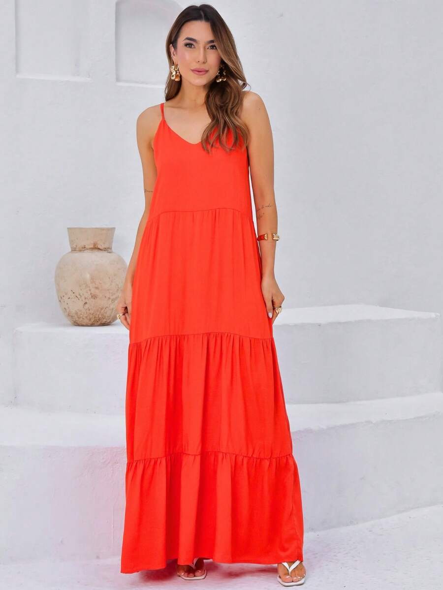 Women's Long Viscose Dress With Adjustable Straps - trái cam - Xem 1