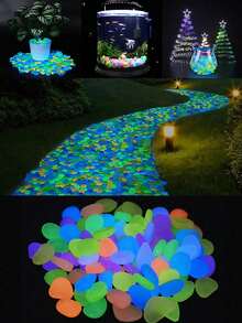 1000/800/500/300/100pcs Glow In The Dark Pebbles, Solar Powered Decorative Stones For Outdoor Pathways, Gardens, Swimming Pools, DIY Crafts, Aquarium Decor, Planters And Fish Tanks - Multicolor - View 4