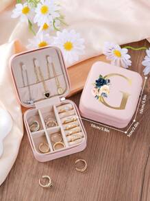 1pc Floral Rose Initial Jewelry Box, A-Z PU Leather White Portable Travel Jewelry Box, Black Jewelry Storage Box, Pink Mini Portable Zipper Jewelry Box, Necklace, Ring Pendant, Bracelet, Earring Storage Box, Jewelry Packaging Box, Suitable For Mother's Gift, Wedding Gift, Bridesmaid Gift, Anniversary Gift, Christmas Gift And Girlfriend's Boutique Gift. - Multicolor - View 26