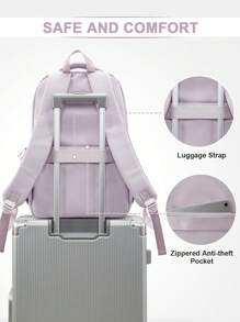 女士学校背包笔记本电脑背包 15-17 英寸，轻便学校书包女士 15.6 英寸电脑包女士背包书包背包钱包，轻便防水尼龙面料防盗行李带设计个人休闲背包旅行背包适合女士和女孩大学生高中生，是送给妈妈爸爸女儿朋友的节日大学户外礼物的完美之选，返校必备，学院风学校背包 - 紫色 - 查看 5