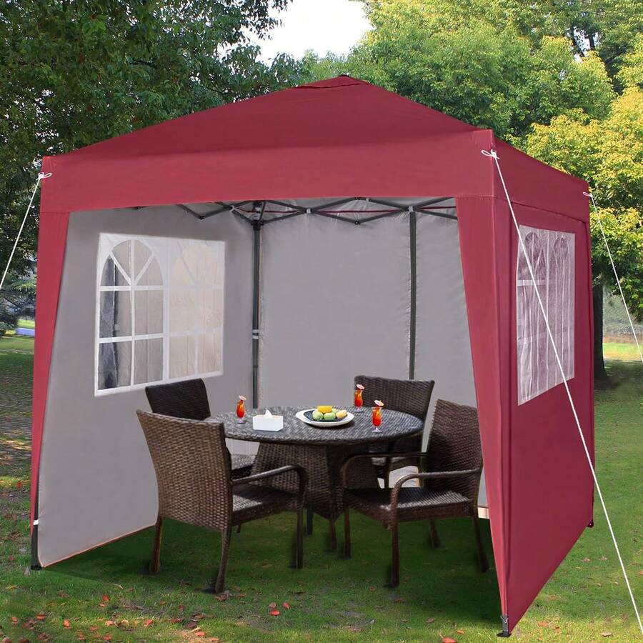 MCC Direct Pop-Up Gazebo 2m X 2m With Sides Silver Protective Layer Waterproof Marquee Canopy WS - Red - View 1