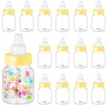 12 件婴儿迷你奶瓶婴儿洗澡礼品可填充奶瓶糖果盒小塑料糖果瓶 DIY 礼物，适合男孩女孩新生儿洗礼派对装饰，婴儿洗澡礼品 - 粉色和蓝色迷你奶瓶派对礼品袋盒塑料熊糖果瓶带丝带，适合婴儿洗澡礼品