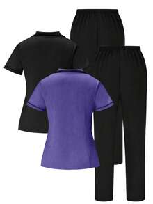 (4-Piece Set) Scrubs Uniform Women's Running Matte Elastic Sports Nurse Uniform Wash Clothes Work Clothes Breathable Brush Clothes 4-Piece Set - Violet Purple - View 2