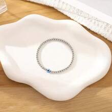 邪恶之眼幸运保护手链配祝福卡 - 银色串珠，可调节弹性，简约设计，适合妈妈、奶奶、女儿、姐妹 - 日常场合礼物，四季皆宜，日常手链 | 简约手链 | 弹性手链 - 銀色的 - 查看 5