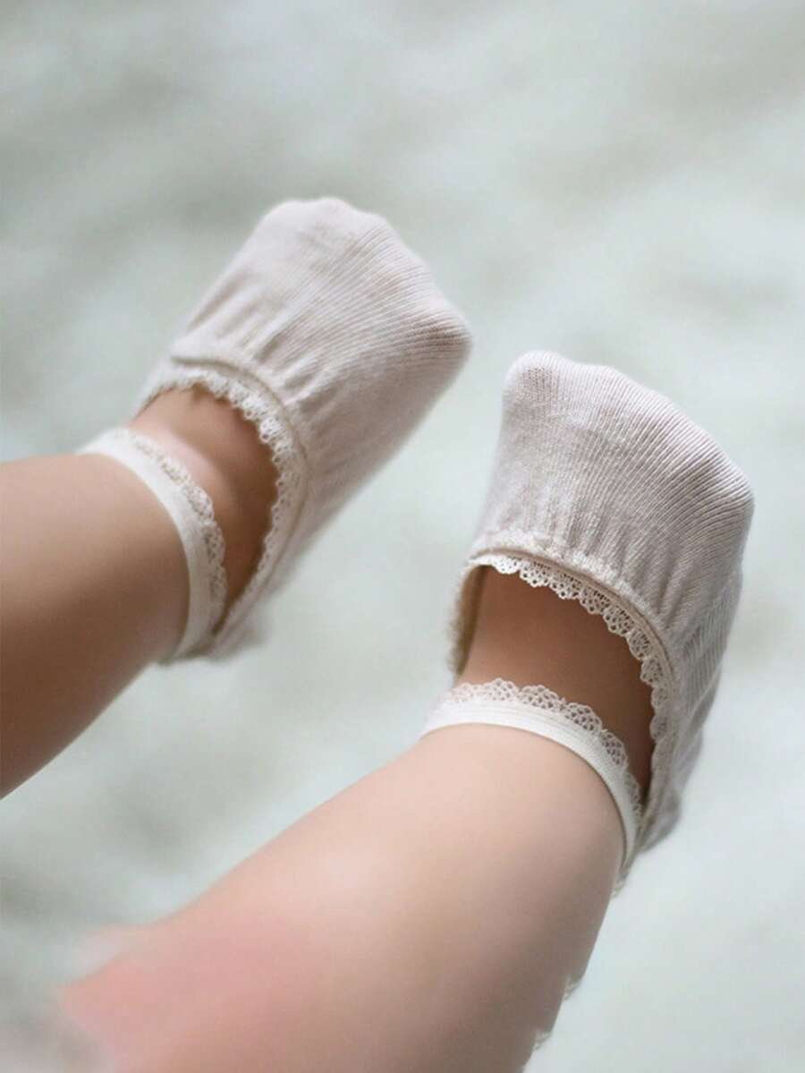 1 Pack Thin Lace Boat Socks For Kids, Invisible Socks For Princess, Suitable For Daily Use, Spring/Summer - Beige - View 1