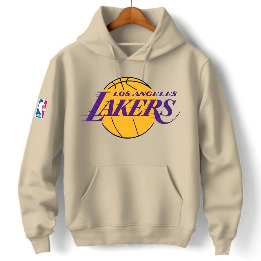Moletom Canguru Los Angeles Blusa de Frio Time Basquete  de Inverno Várias Cores - Bege - Visão 1