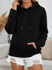 Women's  Hoodie With Premium Plain Flannel Cold Weather Blouse Coat Winter Long Sleeve Windbreaker - 黑色 - 查看 1
