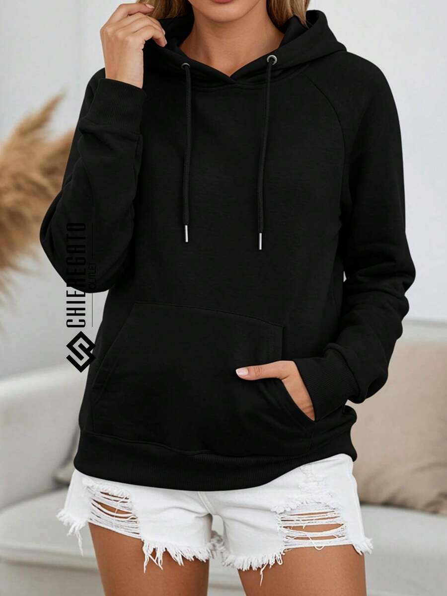 Women's Hoodie With Premium Plain Flannel Cold Weather Blouse Coat Winter Long Sleeve Windbreaker - 黑色 - 查看 1