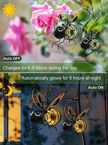 Outdoor Bee Lighting Decoration- Solar Powered Hanging Bee Decor With Bouncy Springs - Outdoor Hanging Solar Lights For Garden Decor, Yard, Patio, Porch And Birthday Gifts(Yellow) - Yellow - View 5