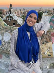 1pc Women's Casual Solid Color Soft Modal Ruffle Trim Headscarf, Conservative Plain Hijab Scarf Suitable For Daily Use