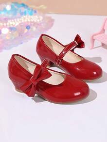 1 双女童玛丽苏公主高跟鞋，适合派对、返校季 - 紅色 - 查看 4