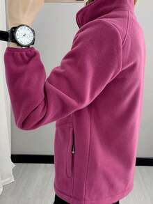 1件装 女士户外徒步登山330克加厚防风抓绒外套，冬季滑雪 - 酒紅色 - 查看 2