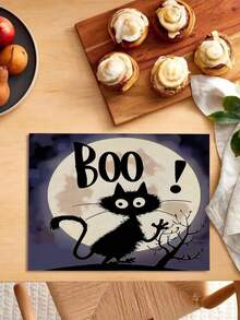 1 buc/4 buc/6 buc/48 buc Covorașe cu model de pisici de Halloween, Covorașe sezoniere de Halloween, Material asemănător inului în stil modern, Decor de casă de Halloween, Articole pentru petreceri de interior și exterior, Decorațiune cu tematică de Halloween, Decor de cameră. Potrivit pentru decorarea casei și a bucătăriei și decorarea petrecerii de Halloween.