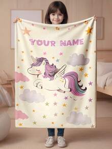 1pc Customized Blanket, Text Blanket, DIY Blanket, Patterned Blanket, Unicorn Design, Memorial Blanket. Tapestry, Photo Portrait Blanket Design, Suitable For Girls, Boys, Adults, Valentine's Day, Lightweight, Baby Blanket, Personalized Blanket, Personalized Photo Blanket, Personalized Throw Blanket, Personalized Baby Blanket, Newborn Blanket