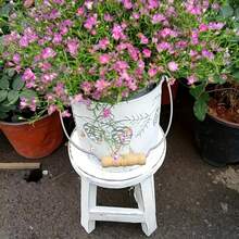Vintage Style Wooden Flower Stool - Oval Stool With Worn Surface, White, Blue, Green, Perfect For Garden, Balcony Or Interior Decoration, Garden Stool | Vintage Decor | Durable Wooden Stools, Flower Stands