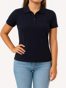 Baby Look Women's Polo Neck Piquet Premium - Màu xanh hải quân - Xem 1