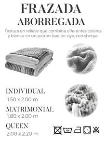 Frazada Aborregada Tie-Dye Confort Premium en Tres Tamaños: Individual, Matrimonial y Queen. Frazada Sherpa: Lujo y Comodidad para Tu Cama. Estilo y Calidez con la Nueva Frazada Aborregada - Gris Claro - Ver 5