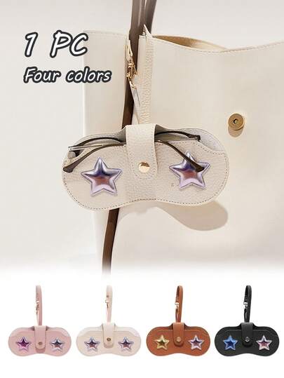 1pc Glasses Storage Case, Stylish Bag Accessory, Premium Synthetic Leather Clip-On Glasses Storage Bag Embellished With A Five-Pointed Star, Versatile And Portable Travel Glasses Holder, Available In Four Colors, Can Hold Glasses, Keys, Cards