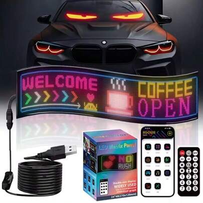 Nowy, duży, ruchomy panel oświetleniowy LED DIY, elastyczny zasilacz USB, inteligentny ekran sterowania aplikacjami i programowalny wzór animacji tekstu, elastyczny panel wyświetlacza do sklepu/baru/imprezy/festiwalu