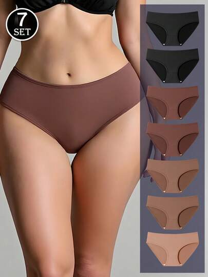 7pcs/Set Casual - Comfortable Minimalist Casual - Sports Casual Home Comfortable Style Solid Color Mid-Waist Women Panties