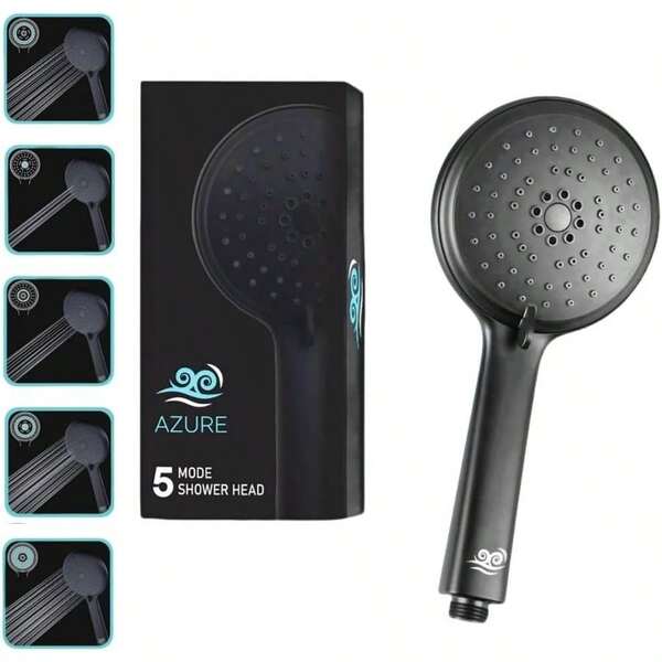 Azure's Australian Powerful 5-Mode Shower Head - Self Cleaning - High Pressure Shower Head System - ABS - WELS &Amp; Watermark - Black Shower Head