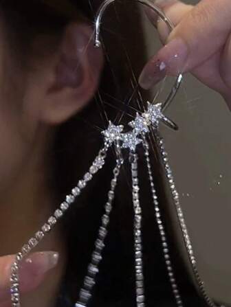 1 件时尚优雅水钻星形耳夹饰品，适合节日和日常佩戴