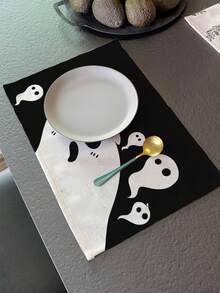 1pc/4pcs/6pcs/48pcs Halloween Ghost Pattern Placemats, Seasonal Halloween Placemats, Modern Style Linen-Like Material, Indoor Outdoor Halloween Party Decor, Halloween Home Decoration, Suitable For Kitchen Decor And Halloween Event Decoration