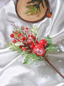 1PC/2PCS/4PCS Christmas Decoration Artificial Pine Branches With Red Apple Berries Pinecone Artificial DIY Craft Flower Wreath Home Decoration Christmas Decorations Room Decor Winter