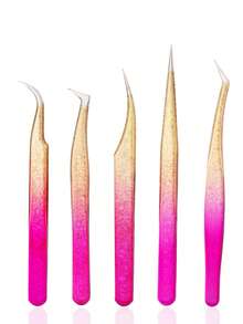 5-Piece Professional Eyelash Extension Tweezers Set - Stainless Steel Eyelash Tweezers For Thick, Mixed And Classic Eyelash Extensions - High Precision Grafting Tweezers (Gradient Icy Design) - Perfect For DIY Eyelash Artists