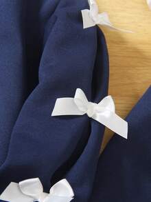 2 Pieces Set: Tween Girls Casual Bowknot Long Sleeve Crew Neck Sweatshirt And Straight Leg Sweatpants, Autumn - Navy Blue - View 6