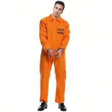 1pc Adult Men's Orange Prisoner Costume, New Crossborder European And American Male Convict Outfit ,Halloween Costume - Orange - View 2